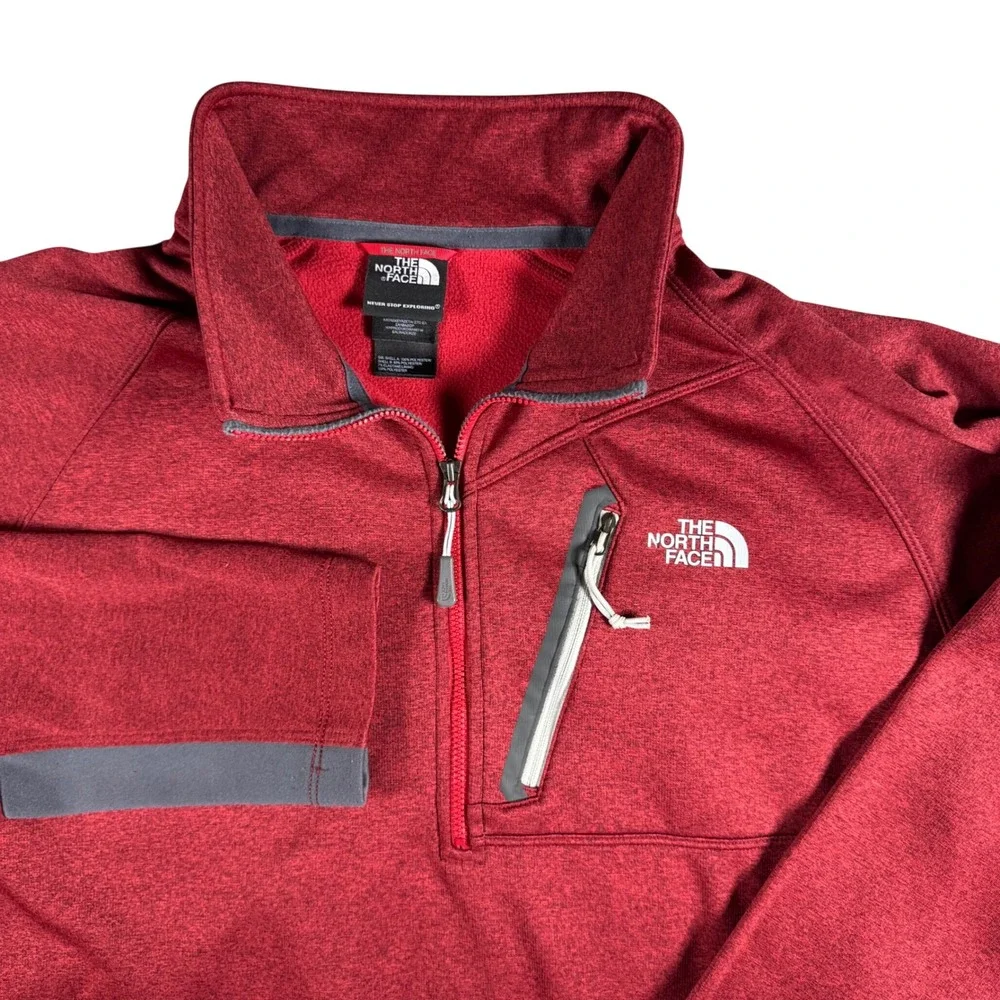 The North Face Pullover Mens L Red Quarter Zip Fleece Chest Pocket Activewear